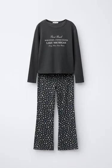 6-14 лет/пижама с текстом и цветочным принтом