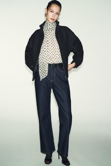 Zara Короткое пальто из смесовой шерсти с воротником-стойкой