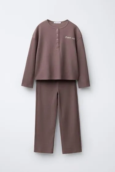 6-14 лет/пижама вафельная с вышитым текстом- Заказать в России