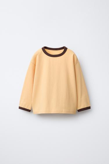 Zara Однотонная футболка с контрастными кантами на воротнике