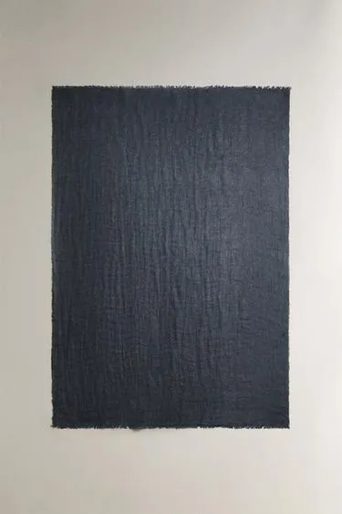 Плед из льна с обратной стороной и бахромой- Заказать в России