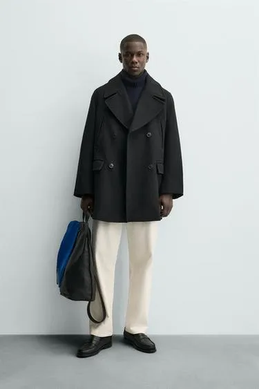 Двубортное пальто с карманами- Заказать в России