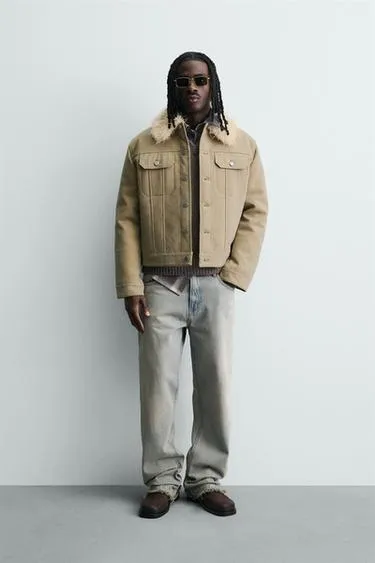 Комбинированная хлопковая куртка с эффектом меха- Заказать в России