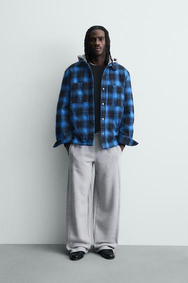 Zara Куртка-рубашка в клетку с контрастным капюшоном