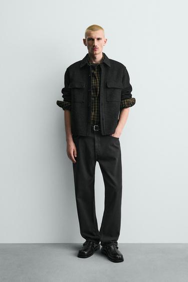 Zara Куртка-рубашка из рельефной ткани с шерстью купить с доставкой.