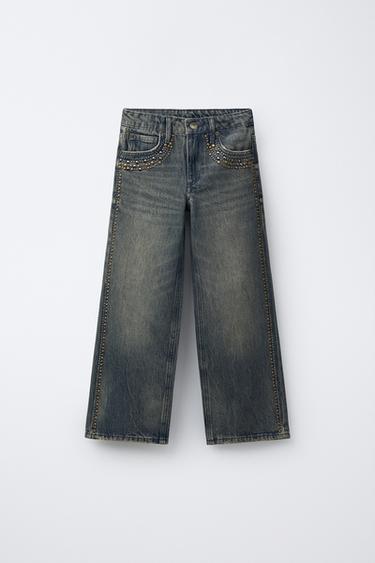 Джинсы WIDE LEG с заклепками- Заказать в России