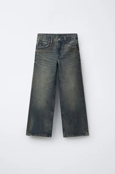 Джинсы WIDE LEG с заклепками- Заказать в России