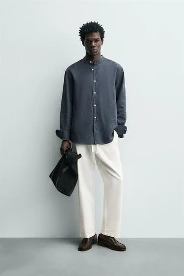 Брюки свободного кроя из хлопка и льна