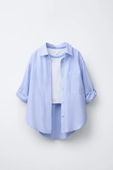 Рубашка в полоску с воротником и рукавами-вставками