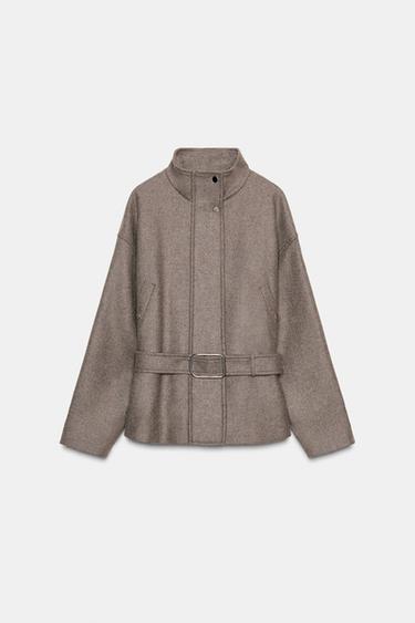 Zara Короткое пальто из смесовой шерсти с поясом