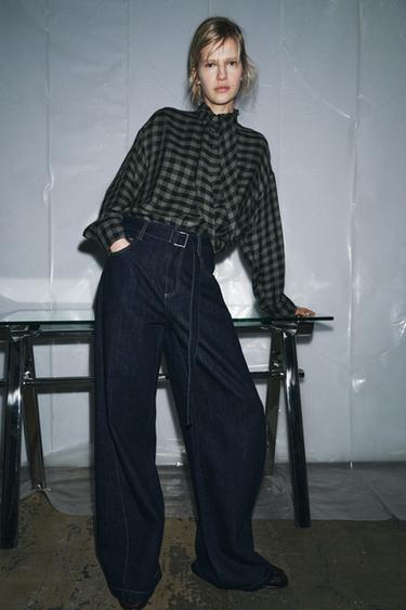 Zara Джинсы WIDE LEG с высокой посадкой и ремнем — ZW COLLECTION