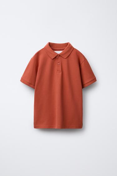 Zara Поло из пике с коричневым воротником