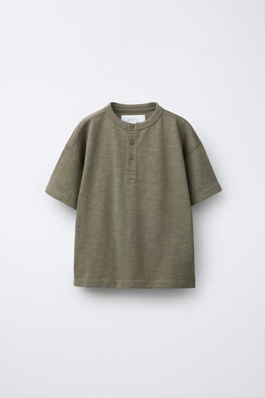 Zara Однотонная футболка с воротником на пуговицах