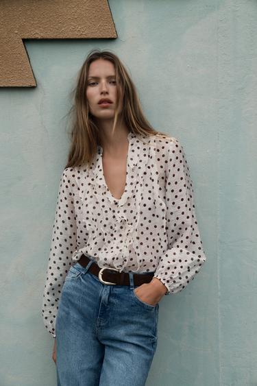 Zara Блуза с оборками и горошками купить с доставкой.