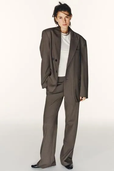 Блейзер OVERSIZE в полоску из двойной ткани