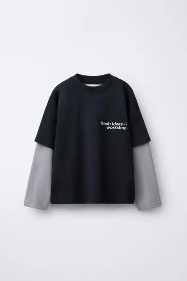 Лонгслив с двойными рукавами и надписью- Заказать в России