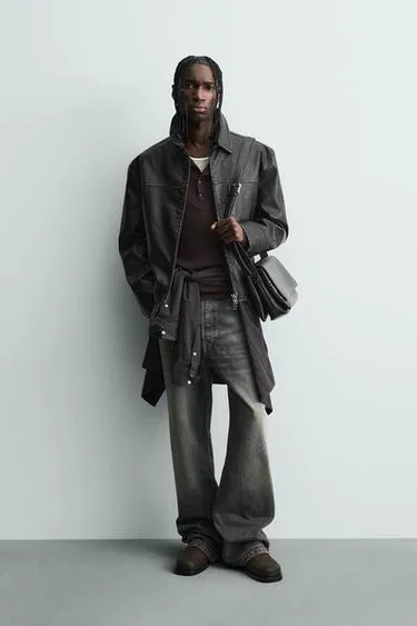 Куртка из искусственной кожи с эффектом потертости- Заказать в России