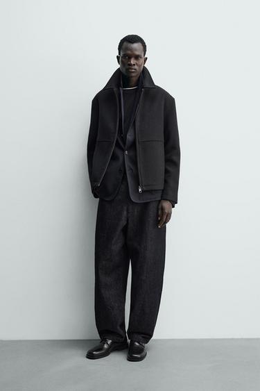 Zara Куртка-бомбер из ткани «ёлочка» на молнии