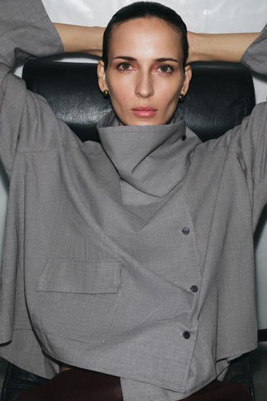 Zara Рубашка оверсайз в клетку с карманом — ZW COLLECTION