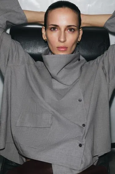 Рубашка оверсайз в клетку с карманом — ZW COLLECTION