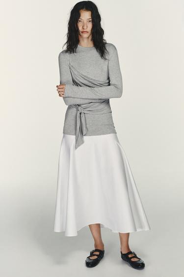 Zara Комбинированное платье миди с завязками купить с доставкой.