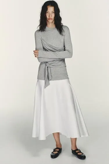 Комбинированное платье миди с завязками