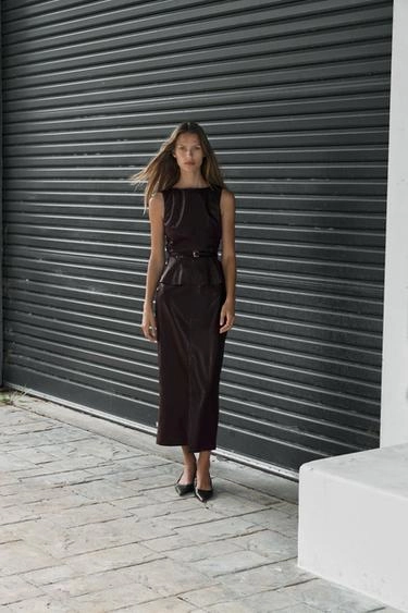 FAUX LEATHER BELTED TOP- Заказать в России