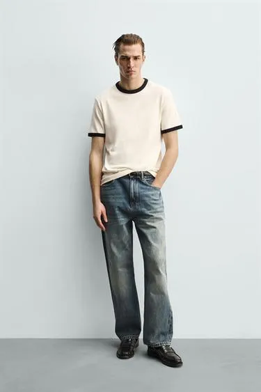 Базовая футболка в рубчик с контрастными деталями- Заказать в России