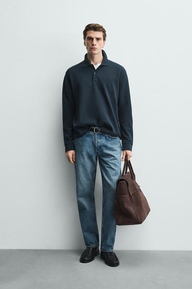 Zara Поло в полоску из рельефного трикотажа