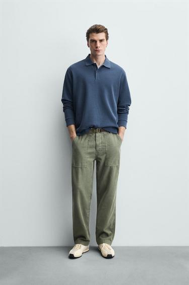 Zara Поло в полоску из рельефного трикотажа