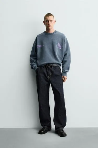 Толстовка с эффектом потертости с надписями- Заказать в России