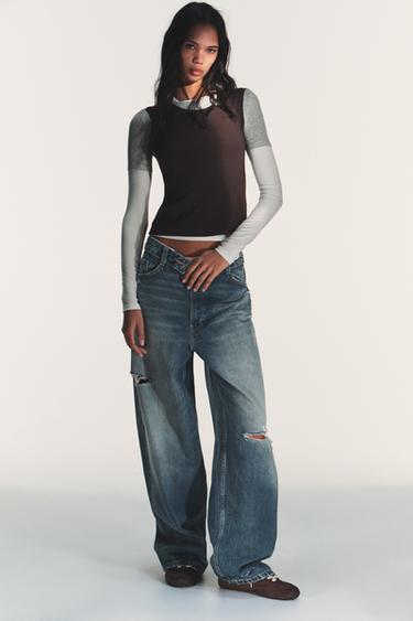 Zara Футболка с эффектом тройного слоя и длинными рукавами