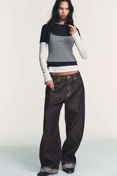 Zara Футболка с эффектом тройной полоски