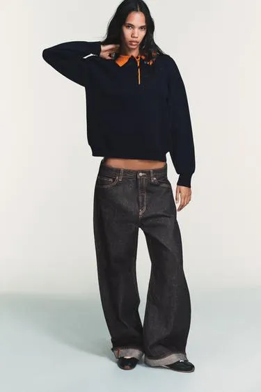 Вязаный джемпер поло с контрастным воротником- Заказать в России