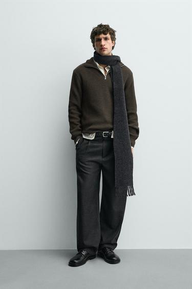 Zara Свитер из жемчужной вязки с воротником на молнии