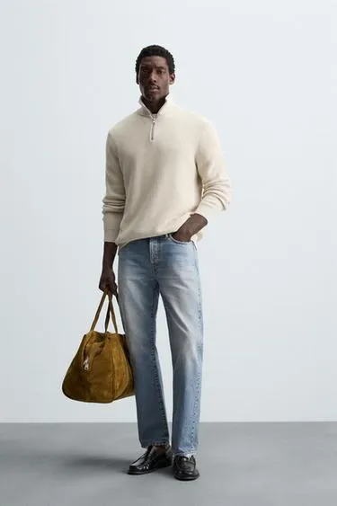 Джемпер вязаный жемчужным узором с воротником на молнии