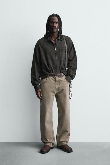 Zara Рубашка в клетку из хлопка и льна