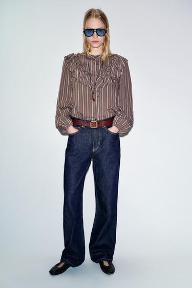 Zara Рубашка в полоску с воланами