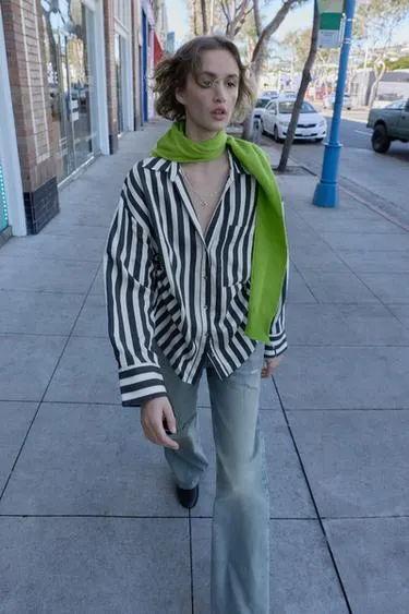 Рубашка в полоску со шнурками по бокам- Заказать в России