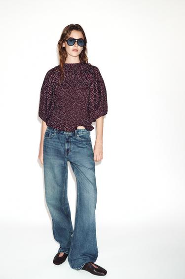 Zara Блуза в горошек с объемными рукавами