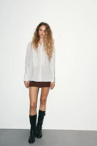 Рубашка свободного кроя в полоску с шарфом- Заказать в России