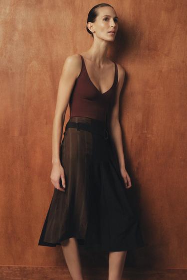 Zara Юбка с ремнем и контрастными деталями — ZW COLLECTION