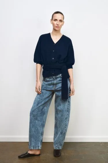 Кардиган из 100% шерсти с объемными рукавами- Заказать в России