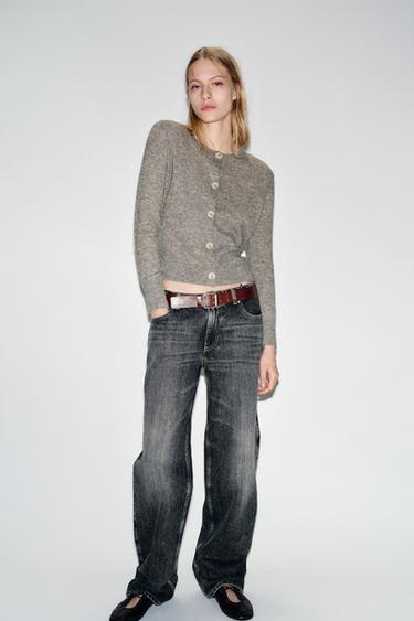 Zara Кардиган из комбинированной ткани с поясом