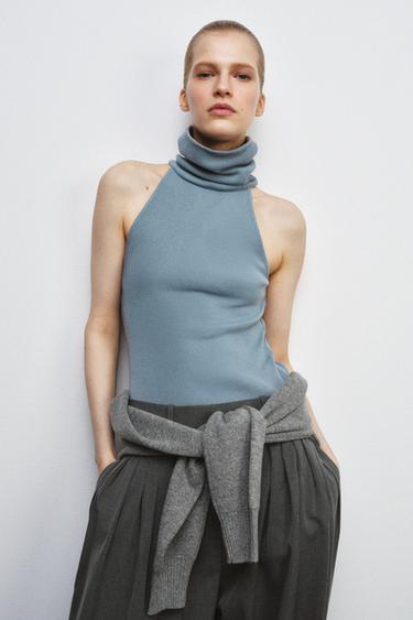 Zara Топ с высоким воротником без рукавов