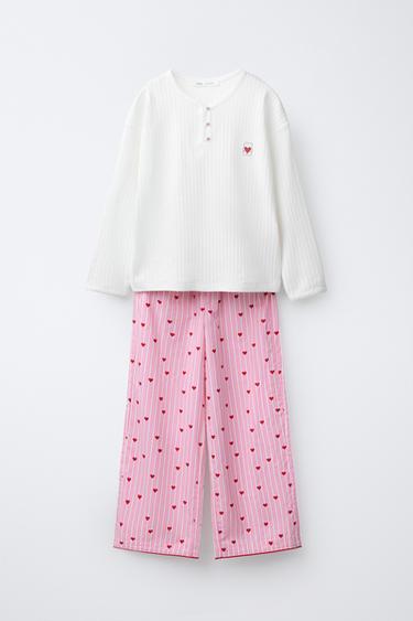 6-14 лет/ комбинированная пижама в полоску с сердцами- Заказать в России