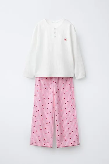 6-14 лет/ комбинированная пижама в полоску с сердцами- Заказать в России