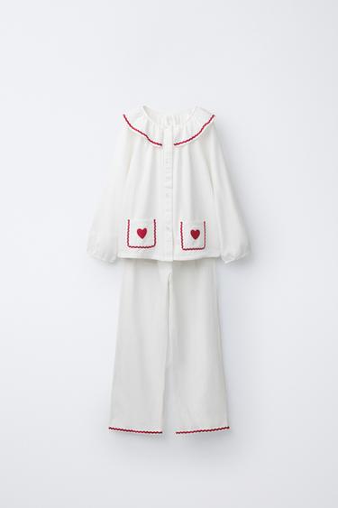 Zara 2-6 лет/пижама с отделкой «волна» и принтом «сердце»