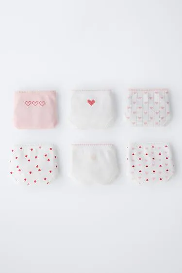 1,5–6 лет/ набор из шести трусов с принтом «сердца»