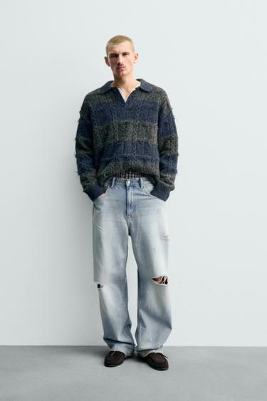 Zara Трикотажное жаккардовое поло в полоску